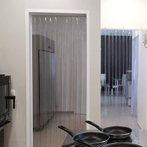 MOSCHITELLA Cortina de bandas de PVC transparente para separadores, bancos frigoríficos, celdas frigoríficas, laboratorios con perfil ya montado, medida L 100 x 220 H