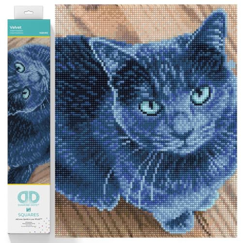 DIAMOND DOTZ DQ8.002 - Original 5D Diamond Painting Squares Set Katze Velvet, Kreativset mit 15.540 quadratische Diamant Mosaiksteinen, Malset ca. 30 x 38 cm für Erwachsene und Kinder ab 8 Jahren