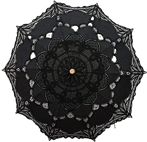 Ombrelle Parasol en Dentelle Vintage Mariage Mariée Ombrelle en Dentelle pour Décoration Photo Thé Goûter Taille Adulte, Noir