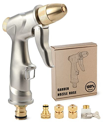 eROOSY Einstellbare Gartenschlauch Wasserpistole Metall, Gartenschlauch Handspritzpistole, Gartenschlauch Spritzpistole mit Messingdüse für Bewässerung, Reinigung, Autowaschen und Haustiere duschen