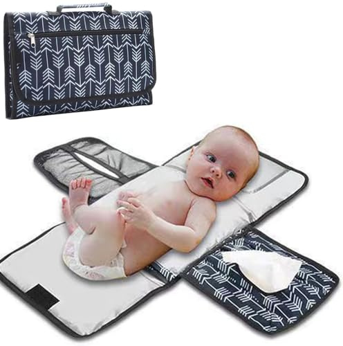 DZOZO Fasciatoio portatile per il cambio del bambino, con tasche portaoggetti, fasciatoio per bambini, fasciatoio da viaggio con cuscino integrato Essenials per neonati