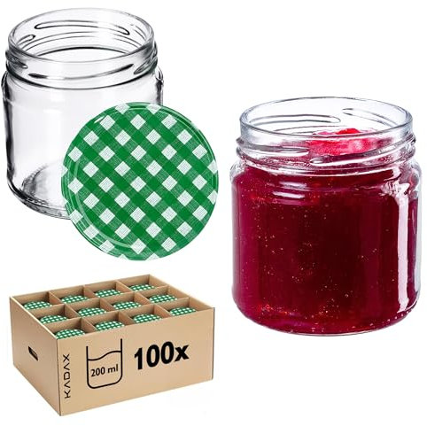 KADAX Lot de 100 bocaux 200 ml avec couvercles à vis Ø 66 mm – bocaux à dessert à parois épaisses, hermétiques, lavables au lave-vaisselle, idéaux pour les confitures et conserves