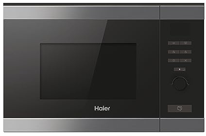 Haier Serie 2 HWO38MG2HXB, forno a microonde integrabile con grill, capacità 25 l, potenza 1450 W, potenza grill 1000 W, 8 livelli di potenza, 6 funzioni, display touch, 8 menu automatici, nero e inox