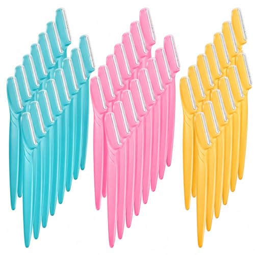 30 Pack Eyebrow Razors for Women, Facial Hair Remover Dermaplaning Shavers | 30 Facial Razors • 3 Colours • Eyebrow Shaping • Peach Fuzz & Facial Hair
