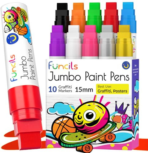 10 Farben Jumbo Acrylstifte Set, 15mm Acrylfarben Breit, 3-in-1 Jumbo Farb stifte, Acrylstifte für Steine Wasserfest, Farbstifte Fein zum Bemalen von Holz Leinwand Glas Karton Korpus Straßenkünstler