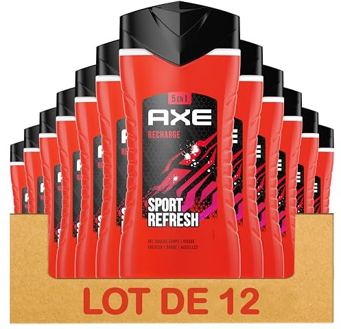 AXE - 5-in-1-Duschgel für Herren, Sport Refresh – 24 Stunden feuchtigkeitsspendend – 87% Inhaltsstoffe natürlichen Ursprungs – Duft arktische Minze und Gewürze (12 x 250 ml)