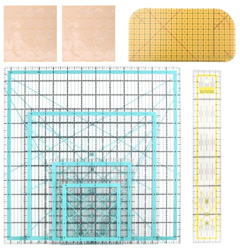 Veciado 6pcs Sewing Ruler with 50pcs Non-slip mats, Acrylic Patchwork Ruler, Quilting Rulers, Sewing Weights for Pattern Cutting, Quilting Accessories