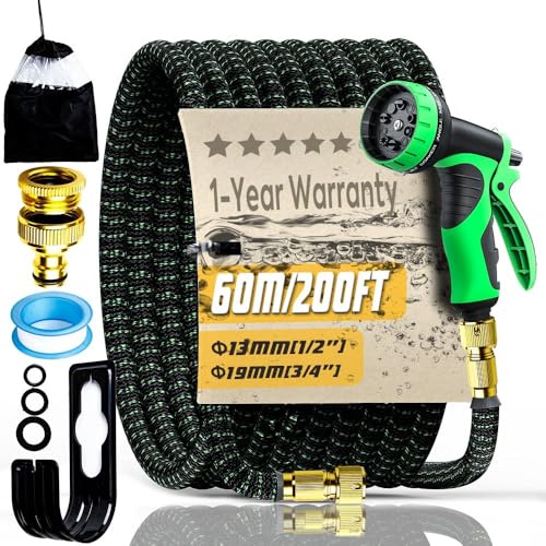 200FT Expandable Garden Hose Pipe Set & 10 Pattern Spray Nozzle Flexible Expanding Magic Hose with 3/4 1/2 Fittings for Outdoor,Garden,Home