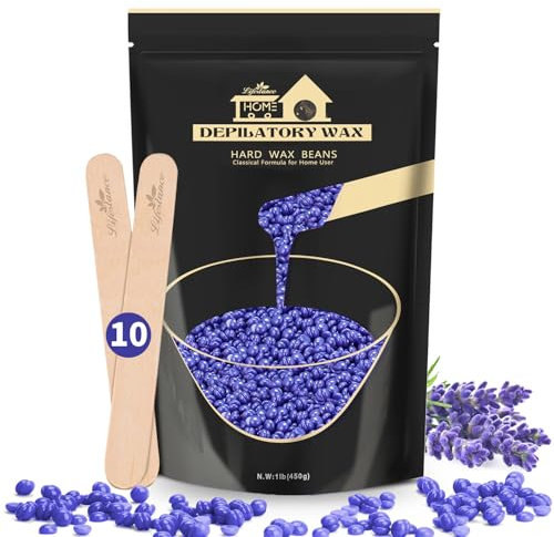 Lifestance Lavender 450g Wax Beads, Coarse Hair Removal Formula, Hard Wax Beads for Brazilian Bikini - Legs - Underarm- Private Part, Waxing Beads with 10 Applicators for Wax Warmers