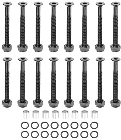 PATIKIL Skateboard Hardware Kit, Includes 16pcs 1-3/4 Desk Mounting Screws 16pcs Axle Nuts 8pcs Spacers 16pcs Washers for Skateboard Truck Wheel, Black