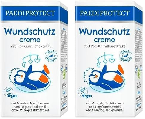 PAEDIPROTECT Wundschutzcreme Baby 50 ml, Wundsalbe ohne Parfüm & Silikone, vegane Babycreme Schutz für empfindliche Babyhaut im Windelbereich, Bio-Kamille Heilsalbe Pflege hilft bei Rötungen