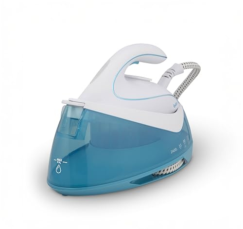 Swan SI12051AQ Steam Generator Iron with Ceramic Soleplate, 4 Steam Pre-Sets, Anti-Calc, Anti-Drip, 80g/min Steam Rate, 2400W, 900ml, White and Aqua