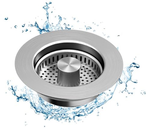 Sink Plug Strainer, Kitchen Sink Plugs and Strainers, Made of Stainless Steel and Brass, Universal Kitchen Sink Drainer Plug, Suitable for Use in Holes with a Depth of 37mm and a Diameter of 75-87mm.