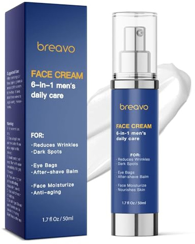 Breavo 6 in 1 Face Cream for Men: 6 in 1 Mens Face Moisturizer, Mens Face Cream Anti Aging - Eye Bags Treatment & Wrinkle Cream for Men 1.7 oz