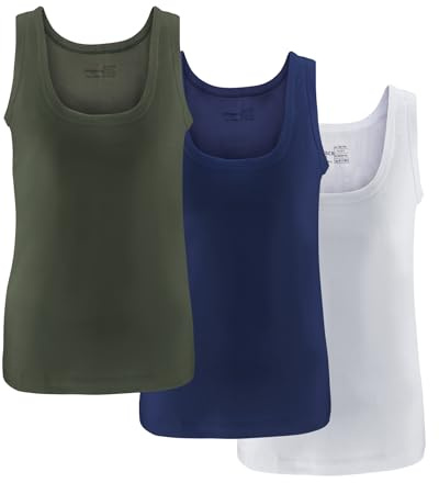 UNDEREA Pack of 3 Boys' Vests Tank Tops - Classic Fine Rib Made of 100% Combed Cotton for School Sports Everyday Use, Dark Navy, White, Khaki, 13-15 Years