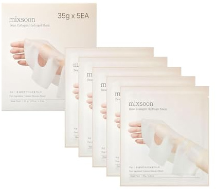 mixsoon Bean Hydrogel Collagen Mask 1PACK (35gX5ea), nutrizione a base vegetale, radianza, idratazione rassodante, ingredienti assorbenti nel tempo, cura della pelle coreana in vetro