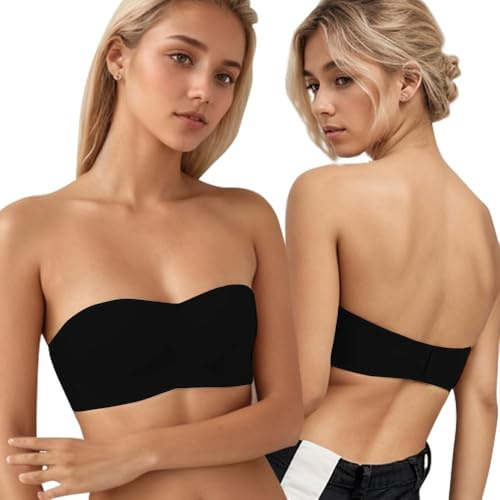 XFSRG Reggiseno Senza Spalline Donna Push Up Invisibile a Fascia Bralette Senza Ferretto Confortevole Bra Strapless Stretch Brassiere Tops（Nero 32/70AB）