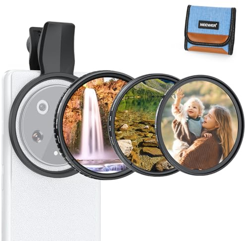 NEEWER Set di Filtro ND Variabile 67mm Compatibile con Android, 3pz, Polarizzatore Circolare CPL+ ND2-32 + Black Diffusion 1/4, Kit Filtri a Clip per Fotocamera Telefono, Accessori Fotografia, FL-B38