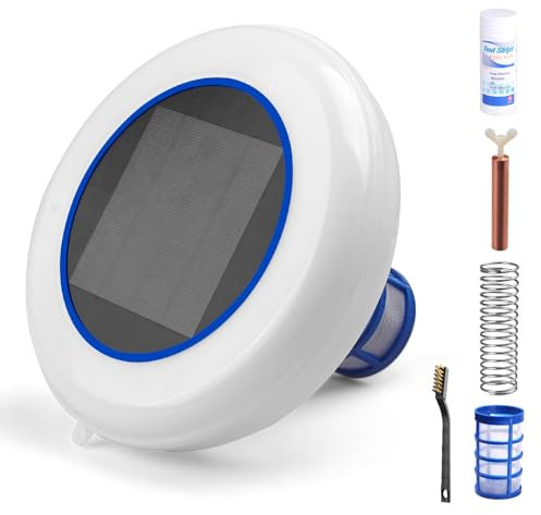 Bsteciar Ionizzatore per Piscina Solare per Piscine Fuori Terra Fino a 35.000 Gal, Pulitore Ionizzatore Galleggiante per Piscine, Ionizzatore per Piscina Solare al Rame