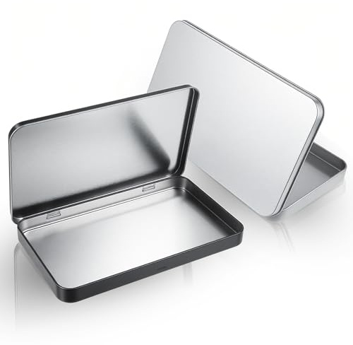 Xyembu 2 Packs Rectangular Metal Tin Box with Lid, 7.0 x 4.3 x 0.63 Portable Storage Container Kit, Tin Empty Box Container Storage for Pin Candies Jewelry Crafts, Black & Silver