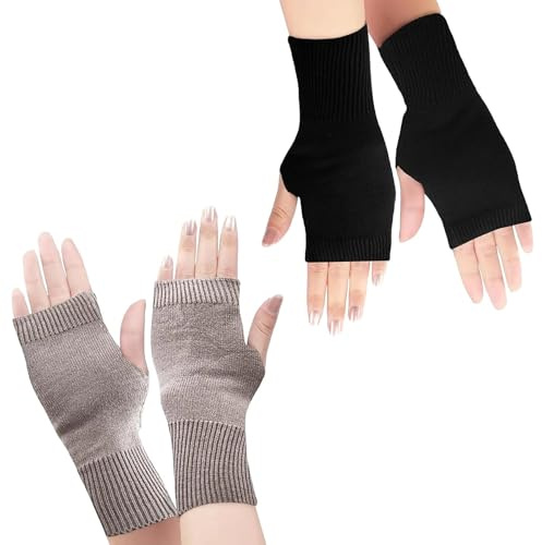 VPB 2 paires de gants sans doigts en cachemire, gants thermiques d'hiver pour femmes, mitaines d'hiver à demi-doigts chaudes pour filles et dames, pour le dactylo, la course