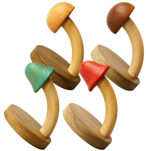 Homoyoyo 4 piezas Gancho de Madera Setas Perchero Moderno sin Perforación para Colgar Ropa Toallas Sombreros Baño Cocina Pared Decorativo Multifuncional