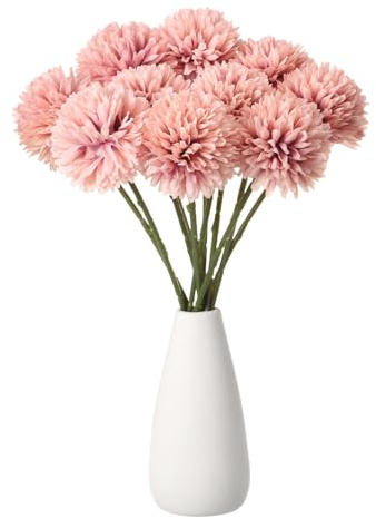 QUARKZMAN 12 st konstgjorda blommor boll krysantemum falska krysantemum bukett blommor siden falsk blomma för hem trädgård bröllop festdekoration, dammig ros
