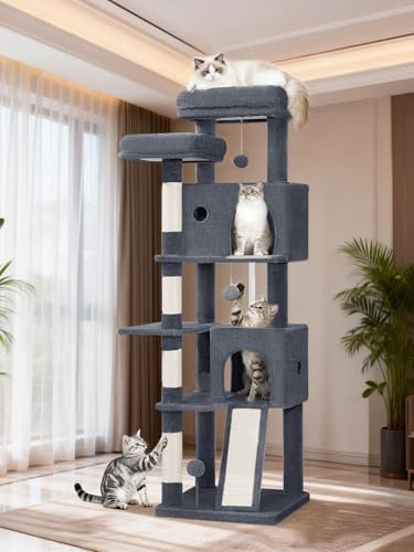 Fobyfurny Árbol Rascador para Gatos 152 cm, Árbol para Gatos, Gris Oscuro