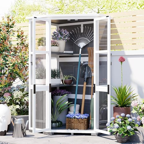 63'' Height GWood Storage Cabinet Outdoor Tool Storage Shed, Mini Greenhouse Cold e with Waterproof Roof and Lockable Door for Backyard,Patio, Lawn, Gray
