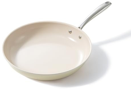 Redchef stekpanna induktion 28 cm, non-stick beläggning keramisk beläggning stekpannor, non-stick-pannor med handtag i rostfritt stål, PFOA-fri, PFAS-fri PTFE-fri, ugnssäker, (beige)