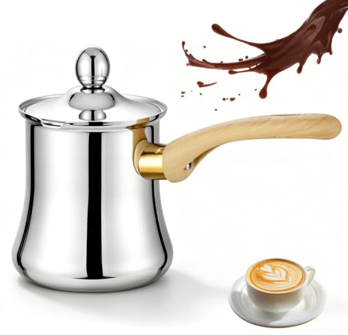 Turkisk kaffekanna, 720 ml rostfritt stål mockakanna med långt handtag, minikastrull med näbb och lock, espressokanna, mjölkvärmare, turkisk kaffekokare för mjölk, sås, mjölksmör