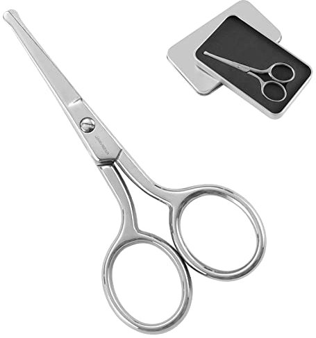 JARVISTAR Nasenhaarschere Ohrenhaarschere Bartschere mit Edelstahl Gerade Abgerundeter Spitze, Prämie Maniküre Edelstahl Abgerundete Gesichtsschere für Männer, Nagelschere, 93 mm