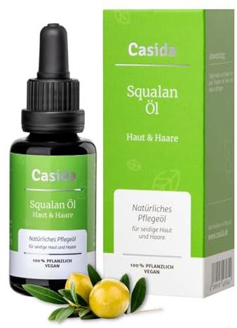 Casida Squalan Öl Haut & Haare - 100% pflanzlich - Pflegeöl für trockene Haut - Feuchtigkeitsspender - aus Olivenöl ohne Duftstoffe - Aus der Apotheke 30 ml