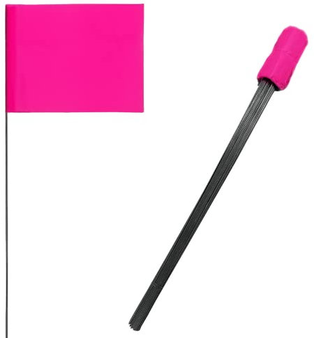 PERFECTFLY 100 Pack Marking Flags 4-Inch by 5-Inch Stake Flags with 16-Inch Wire Staffs, Pink