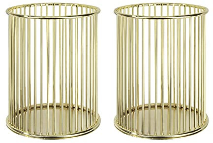 MengH-SHOP Stiftehalter Durchbrochen Runder Eisenkunst Schreibgerätehalter Multifunktionaler Schreibtisch Organisator Stiftköcher Organizer Make-up Pinselhalter, 8cm Durchmesser, 2 Stück (Gold)