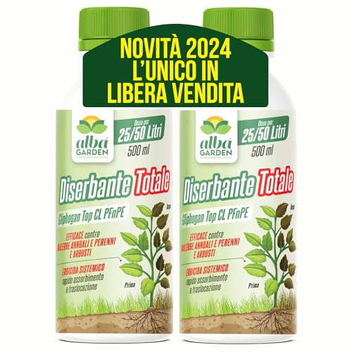Albagarden - Diserbante Totale Potente 2 x 500 ml - Glifosate Per Erbacce A Azione Sistemica Disseccante- Erbicida Per Diserbo - Seccatutto A Base Di Glifosato Libera Vendita
