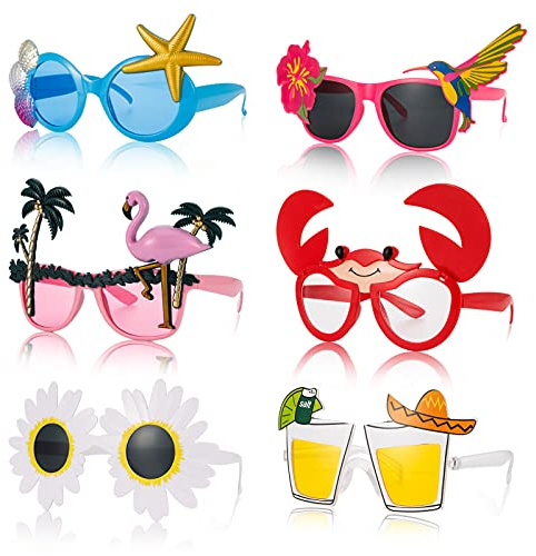 ALTcompluser 6 Pairs Novelty Hawaiian Sunglasses with Different Shapes,Beach Tropical Party Glasses Funny Photo Prop Supplies for Children Adults