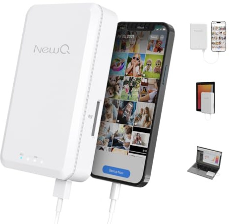 NEWQ 1TB External Hard Drive for iPhone, iPad, MacBook - USB 3.0, 2.0, 2.0 3.0 - Compatible with iOS & Android, Store Photos, Videos, Music, Documents