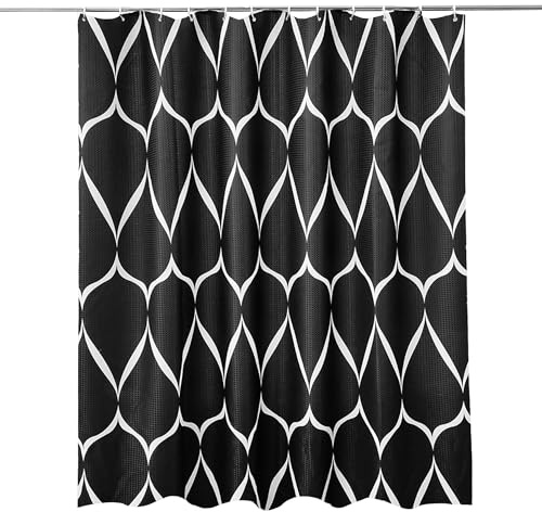 Trimming Shop Lattice Shower Curtain for Bathroom - Black, 180x200cm | Mould Proof and Mildew Resistant Washable Polyester Fabric Modern Bath Curtains with 12 Hooks