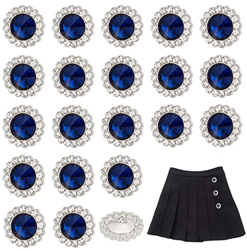 AHANDMAKER 20 Pcs Shank Buttons, 20 mm Alloy Rhinestone Buttons for Sewing, Vintage Sewing Button for Shirt, Coats, Blazer, Dress and DIY Crafting Decorations（Midninght Blue）