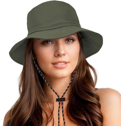 Durio Wasserdichter Fischerhut für Damen, LSF 50+, Sonnenhut, UV-Schutz, verstaubar, Regenhüte für Damen, leichter Wanderhut, Oliv/Blatt für mich (Leaf It to Me), Einheitsgröße