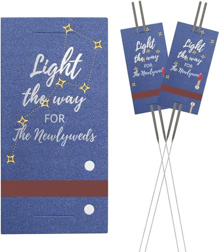 100 Blaue Hochzeits-Etiketten für Wunderkerzen, Metallische Wunderkerzenhüllen mit Match Striker Strips für Jahrestag Parteien Graduierung Geburtstag Verlobung Event