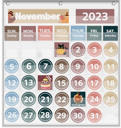 Boczif Classroom Graphic Pocket Monthly Calendar, Learning Week Days for Home or Kindergarten, Teacher School Kids Must Have Supplies (White)