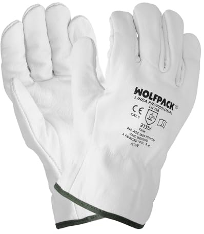 WOLFPACK LINEA PROFESIONAL Guantes De Trabajo De Piel Flor De Vacuno, Proteccion Laboral, Riesgos Mecanicos, Guantes De Seguridad De Cuero. Talla 9