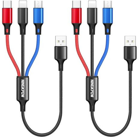 Multi USB-kabel [2stycken 0,5m] 3-i-1 universell laddningskabel nylon snabb | multi-laddningskabel USB flera laddningskabel med mikro USB typ C för Samsung Galaxy S23 S22, Huawei P50 P40
