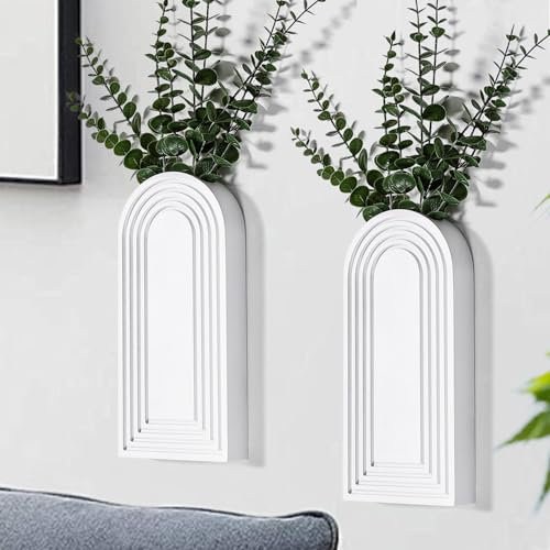 Dnnnii 2 Pack Modern Wall Wood Vase-Entryway Decor, Wood Wall Art, Hallway Decor-Modern Farmhouse & Boho Bathroom Wall Decor-Perfect for Dining Room, Living Room, or Any Narrow Wall Space（White）