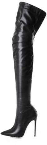 TNMIUH Bottes Cuissardes à Talons Hauts Femme, Cuir, Fermeture Éclair, Cuissarde Sexy Talon Aiguille, Noir Blanc, Rouge,Noir,46.5 EU