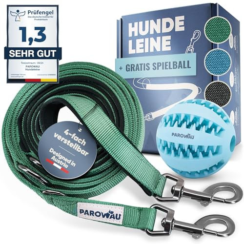 PAROWAU Hundeleine 3m [4-Fach verstellbar] + Hundespielzeug Ball [Zahnpflege Hund] Leine Hund Hundezubehör Hundeleine für große Hunde Hundespielzeug Intelligenz Hundespielzeug unzerstörbar (türkis)