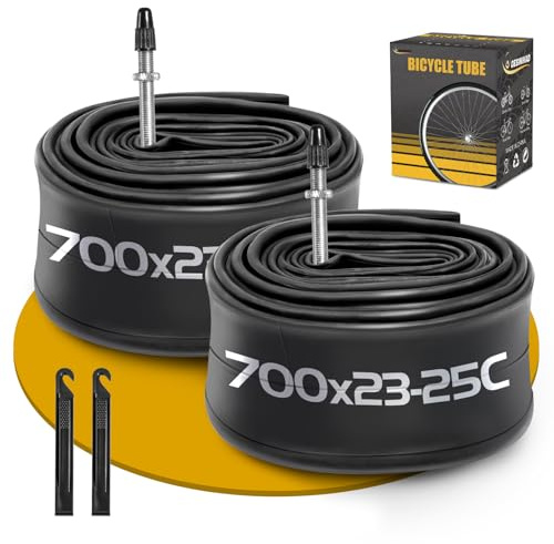 2 Pack 700 x 23-25C Road Bike Tubes FV60mm Presta Valve, Bicycle Tube Compatible with 700 x 23C/24C/25C Bike Tire, Butyl Rubber Inner Tube with 2 Tire Levers for Road Bike