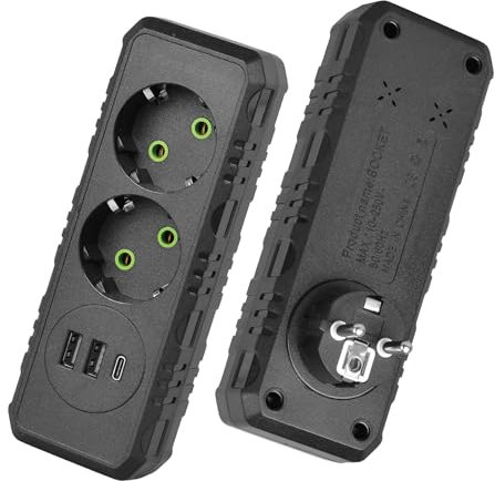 FACAIO Multiprise 2 Prises pour Façade, Multiprise avec 2 USB, 1 Type C, Bloc Multiprises (2500W) pour Smartphone Tablette (Noir)